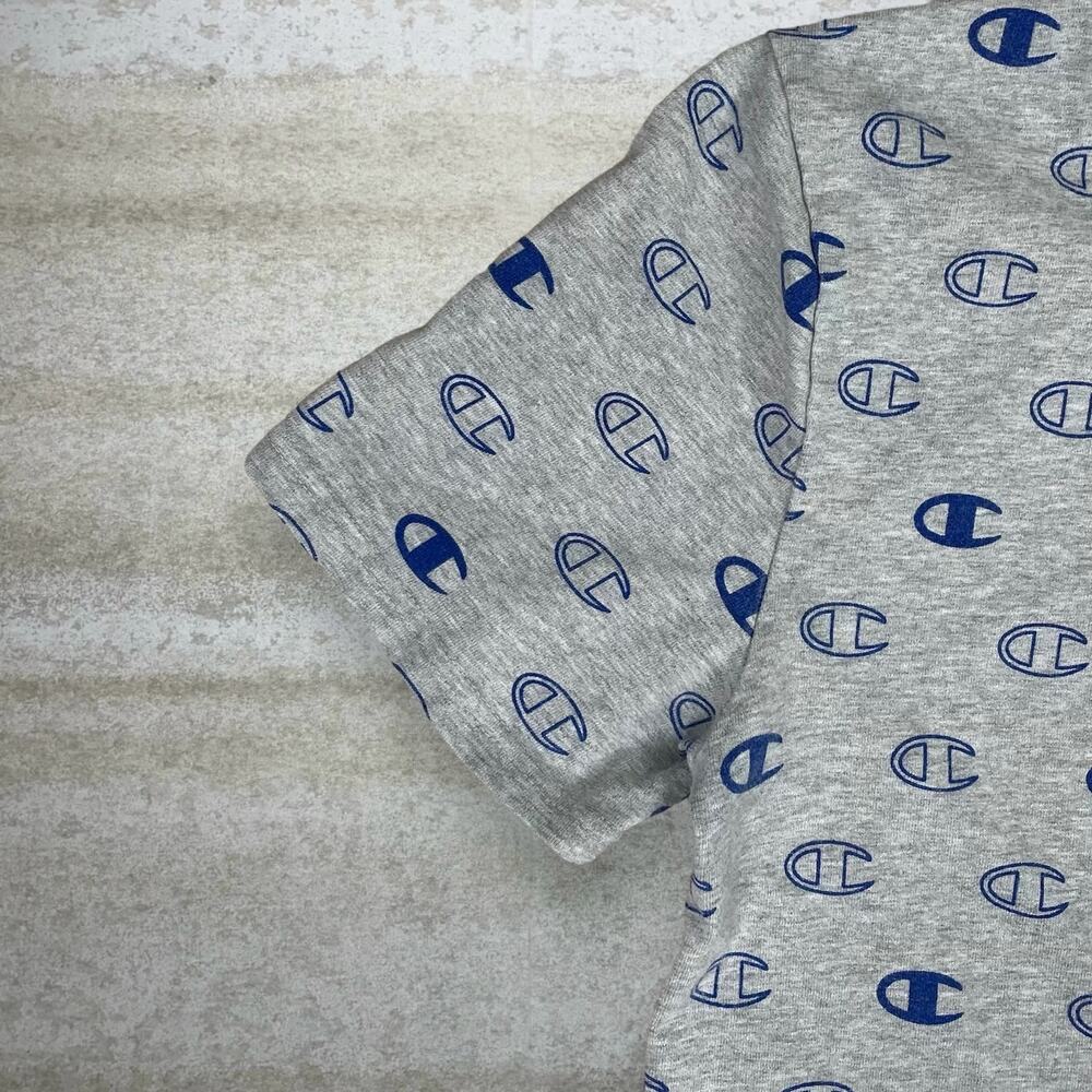 Vintage Y2K Champion Shirt Mens M Grey Reverse Weave Navy Blue Short Sleeve - Picture 3 of 4